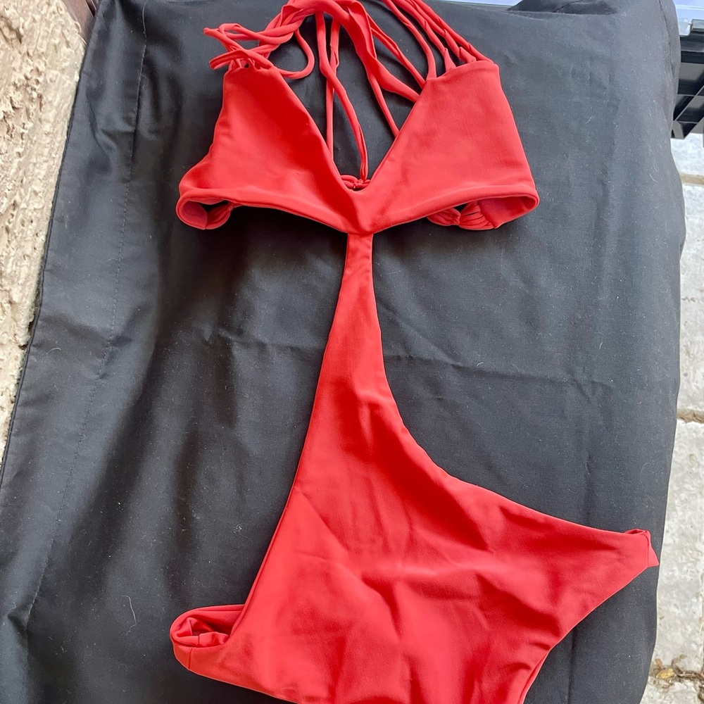 NEW Mikoh Makaha Multi String Racerback Cut out Monokini Swimsuit Paprika Small - Picture 6 of 16